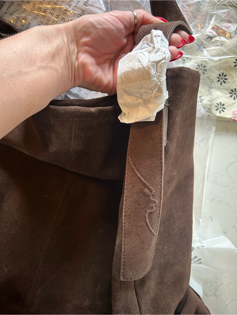 NWT We The Free Honor Suede Tote Boho Slouchy Hobo Bag in Espresso - Picture 11 of 16